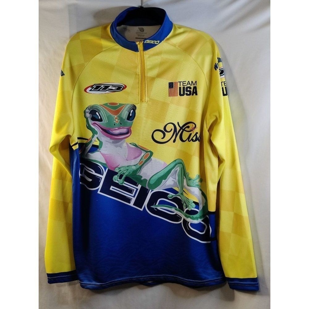 Game Gear Men's L Yellow Blue Team Frog Graphic Long Sleeve Jersey USA
